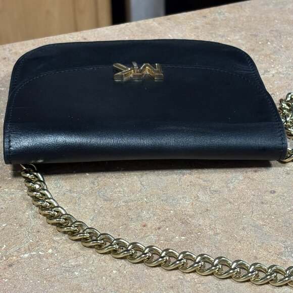 EXCELLENT Michael Kors Black Leather Chain-Belt Bag Fanny Pack MK Logo - Picture 11 of 13